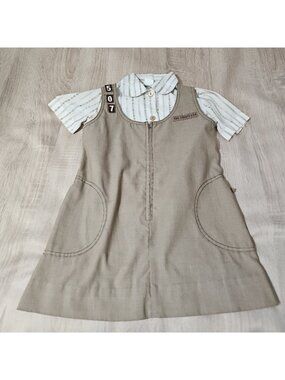 Vintage 1970s Girl Scouts Brownie USA Dress & Blouse Uniform Child  Sz 7 Brown
